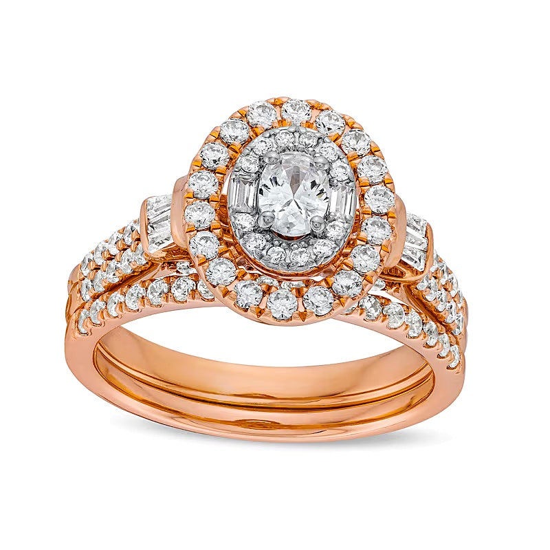 1.0 CT. TW Oval Diamond Double Row Bridal Set in 10K Rose Gold