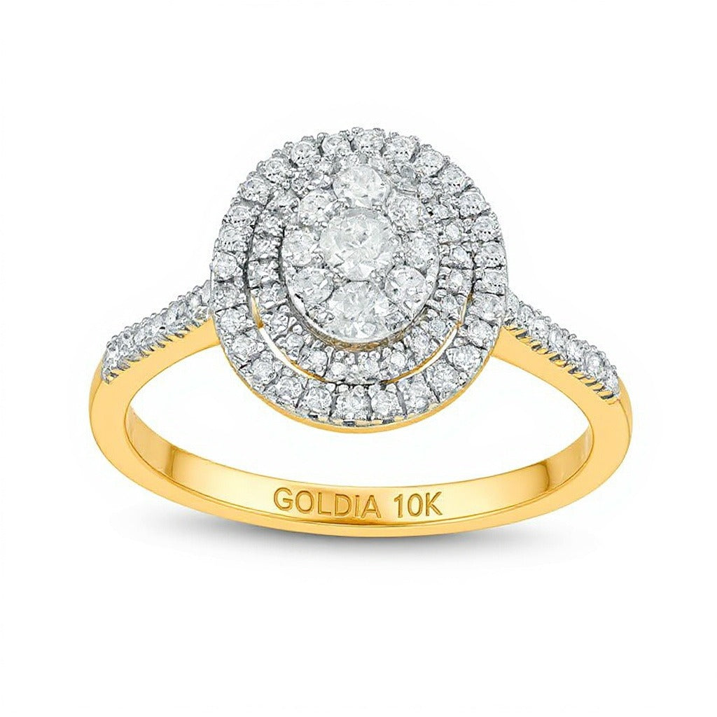 0.5 CT. TW Composite Oval Diamond Double Frame Ring in 10K Gold