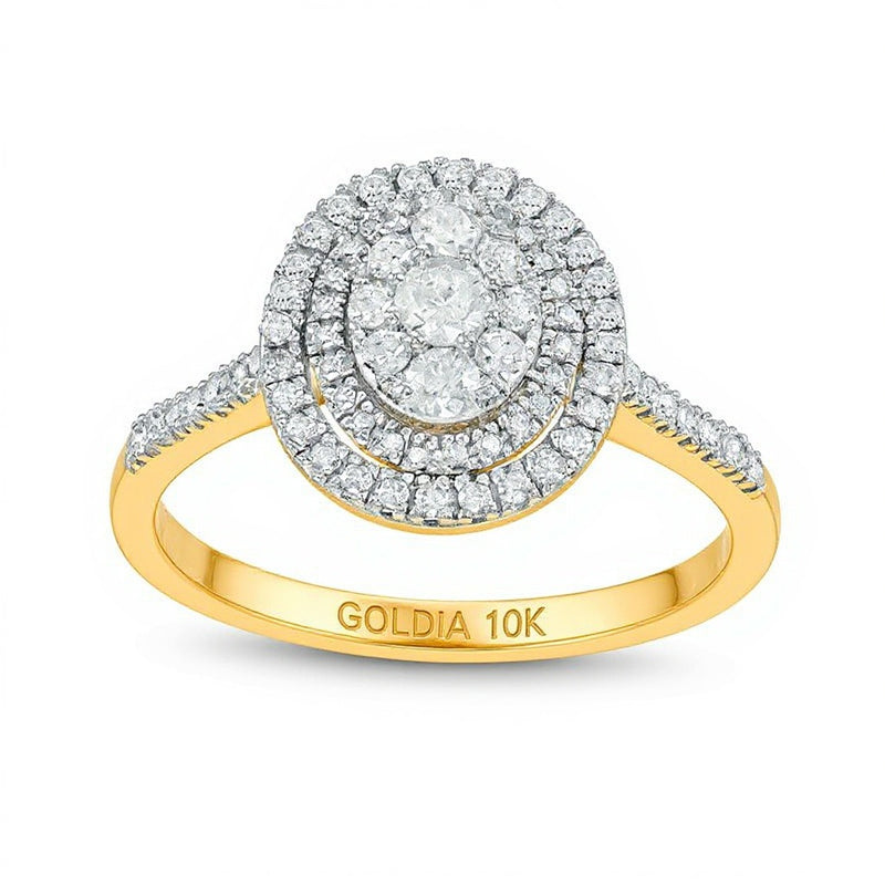 0.5 CT. TW Composite Oval Diamond Double Frame Ring in 10K Gold