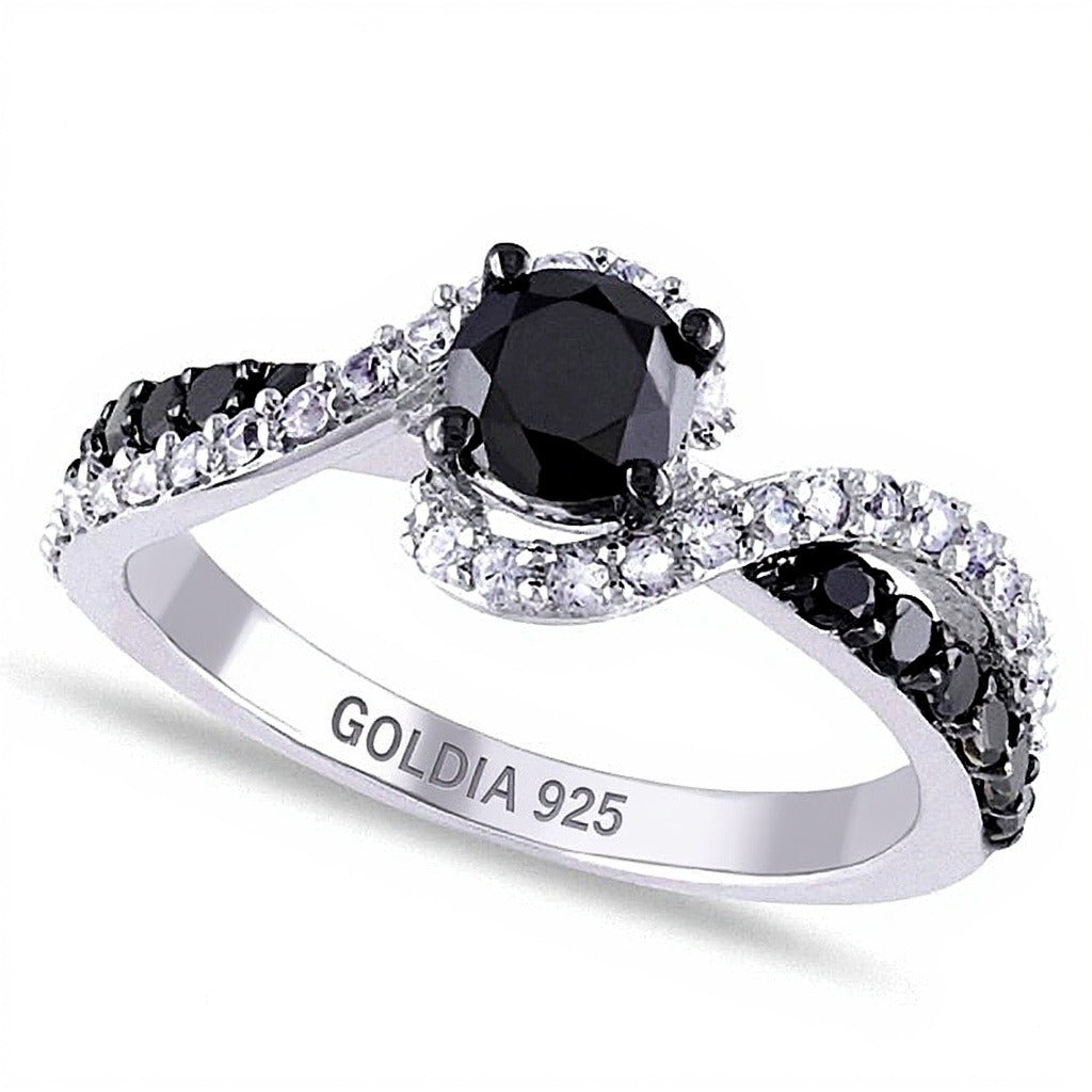 0.75 CT. TW Black Diamond and Lab-Created White Sapphire Swirl Ring in Sterling Silver