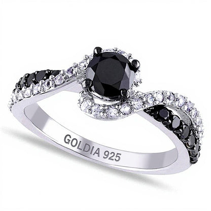 0.75 CT. TW Black Diamond and Lab-Created White Sapphire Swirl Ring in Sterling Silver