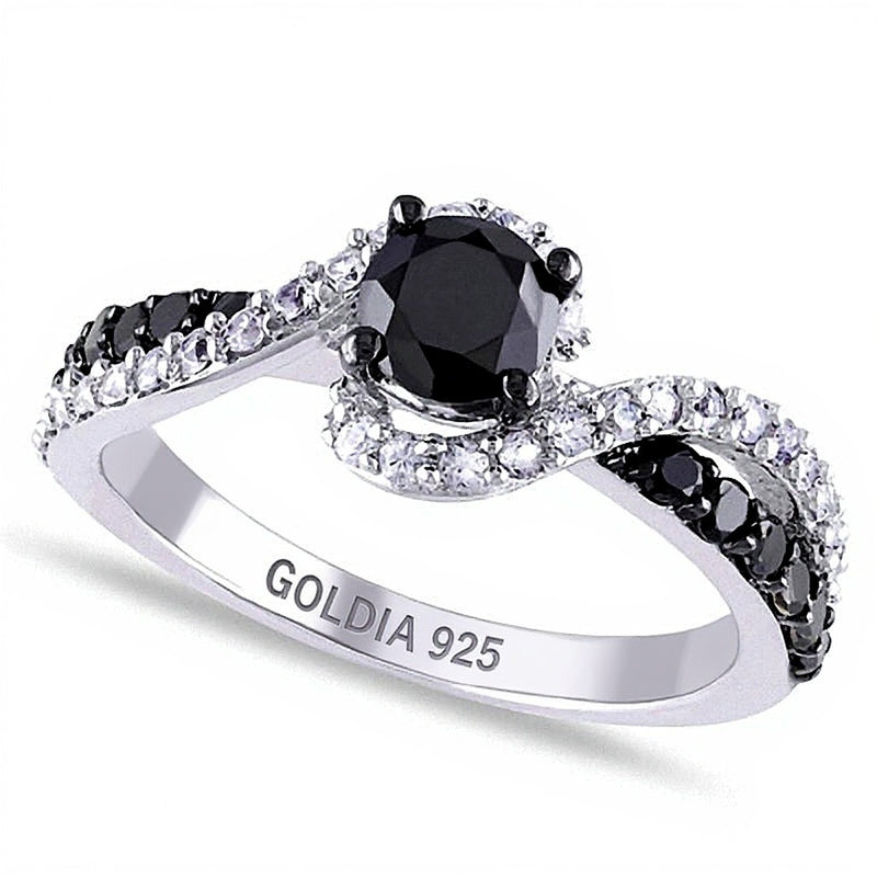 0.75 CT. TW Black Diamond and Lab-Created White Sapphire Swirl Ring in Sterling Silver