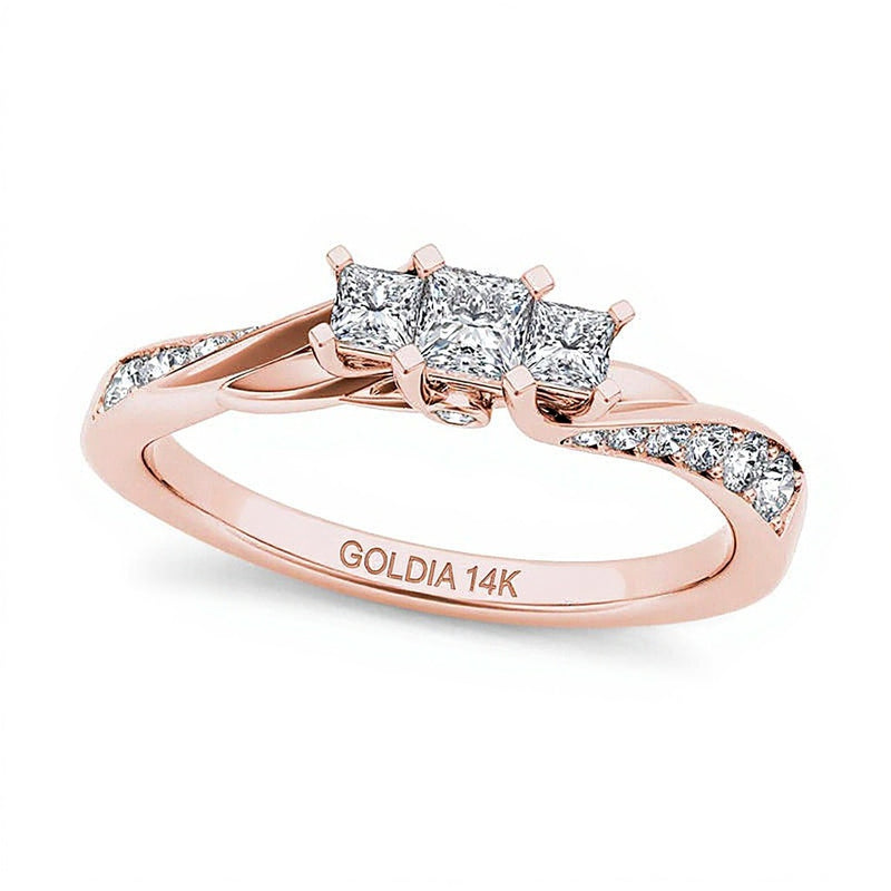 0.5 CT. TW Princess-Cut Diamond Three Stone Twist Shank Ring in 14K Rose Gold