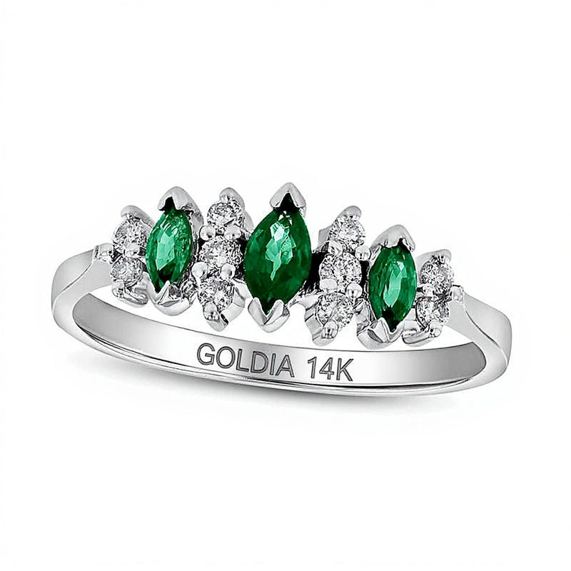 Marquise Emerald and 0.17 CT. TW Diamond Seven Stone Illusion Anniversary Ring in 14K White Gold