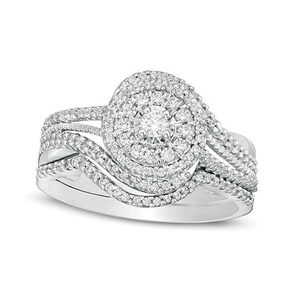 0.5 CT. TW Diamond Double Frame Bypass Vintage-Style Bridal Set in 10K White Gold