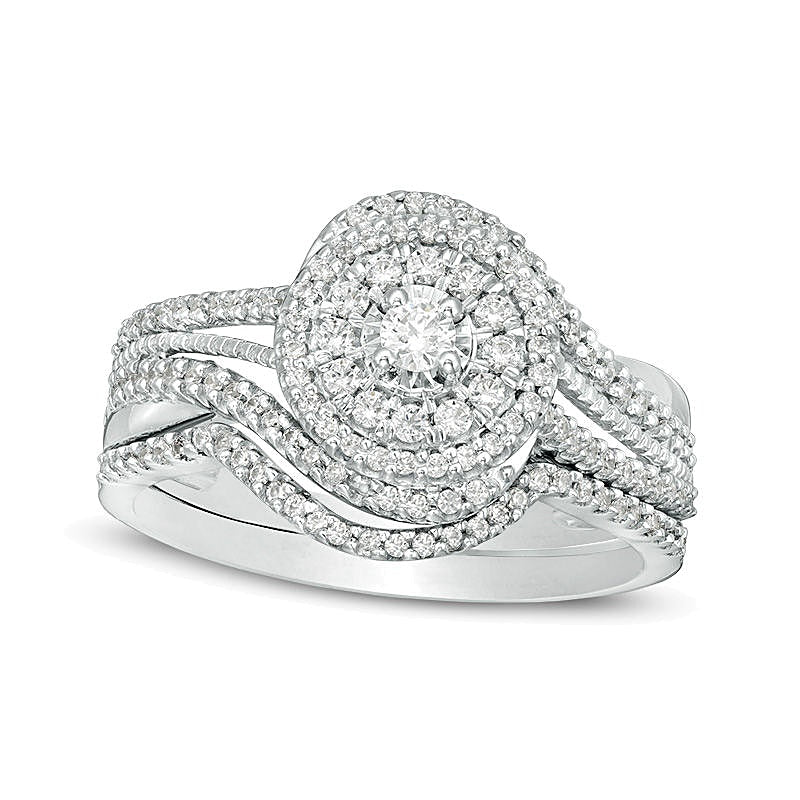 0.5 CT. TW Diamond Double Frame Bypass Vintage-Style Bridal Set in 10K White Gold