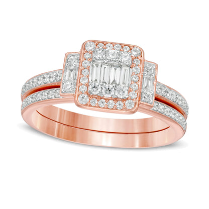 0.5 CT. TW Composite Diamond Frame Collar Bridal Set in 10K Rose Gold