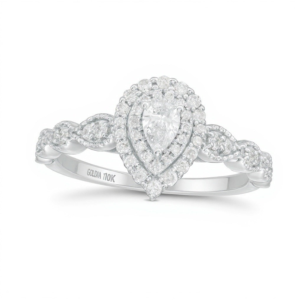 0.38 CT. TW Pear-Shaped Diamond Double Frame Art Deco Vintage-Style Engagement Ring in 10K White Gold