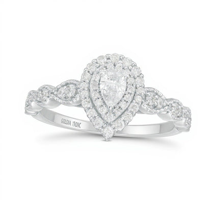 0.38 CT. TW Pear-Shaped Diamond Double Frame Art Deco Vintage-Style Engagement Ring in 10K White Gold