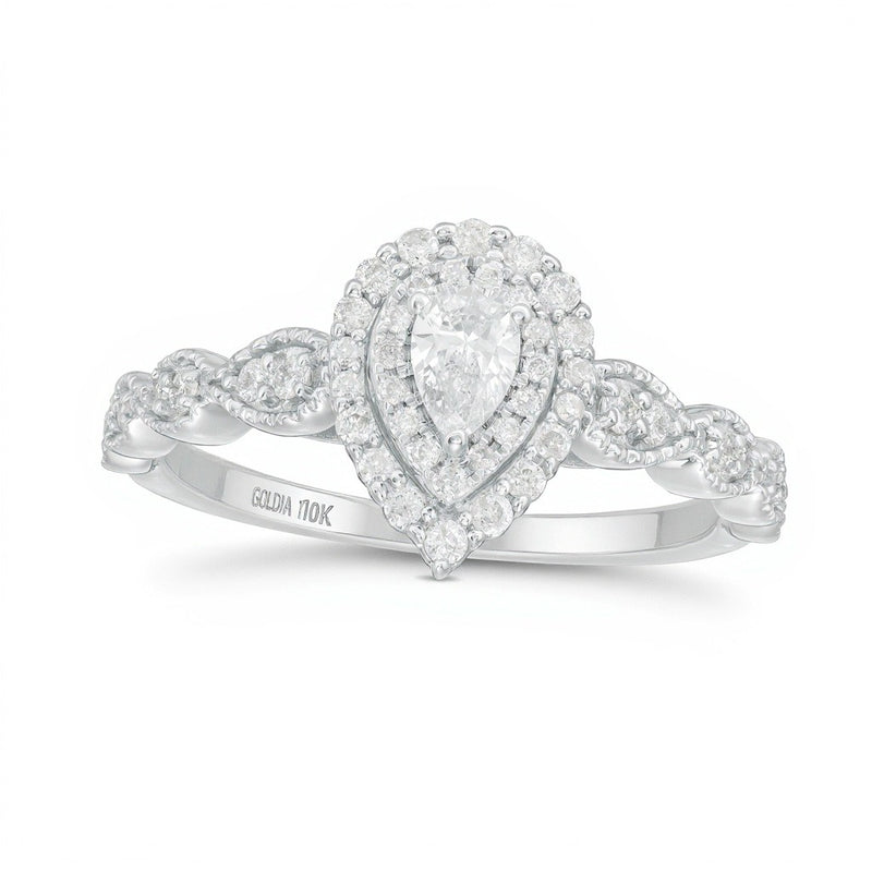 0.38 CT. TW Pear-Shaped Diamond Double Frame Art Deco Vintage-Style Engagement Ring in 10K White Gold