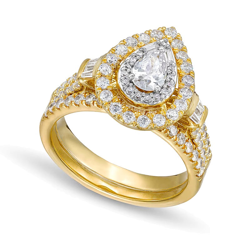 1.0 CT. TW Pear-Shaped Diamond Double Row Bridal Set in 10K Gold
