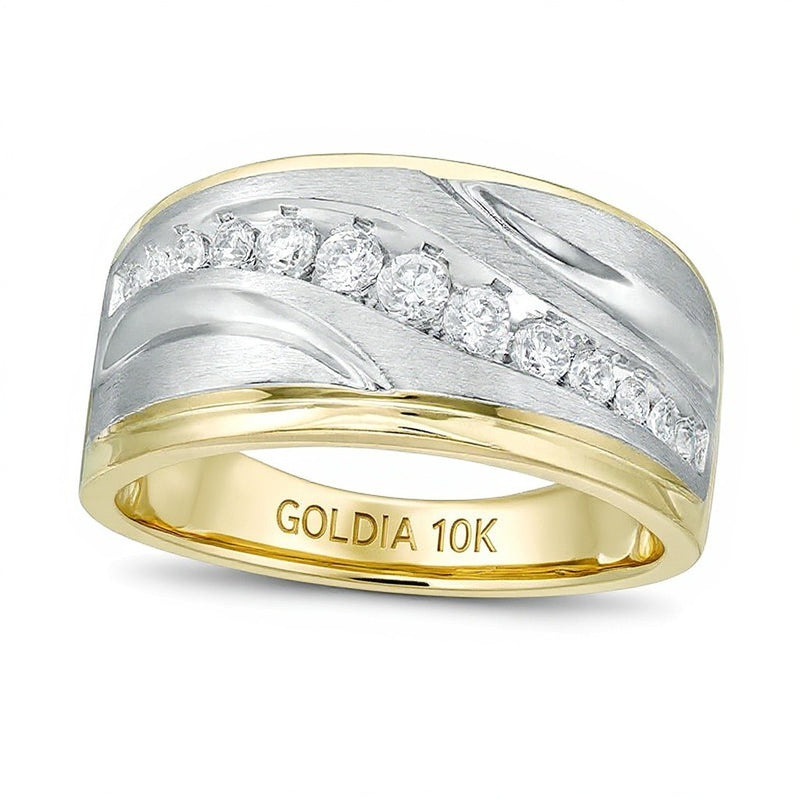 0.5 CT. TW Diamond Slant Row Ring in 10K Two-Tone Gold