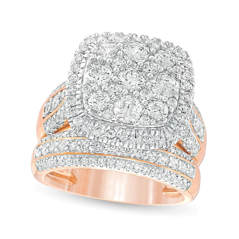 2.5 CT. TW Composite Diamond Cushion Frame Multi-Row Bridal Set in 10K Rose Gold