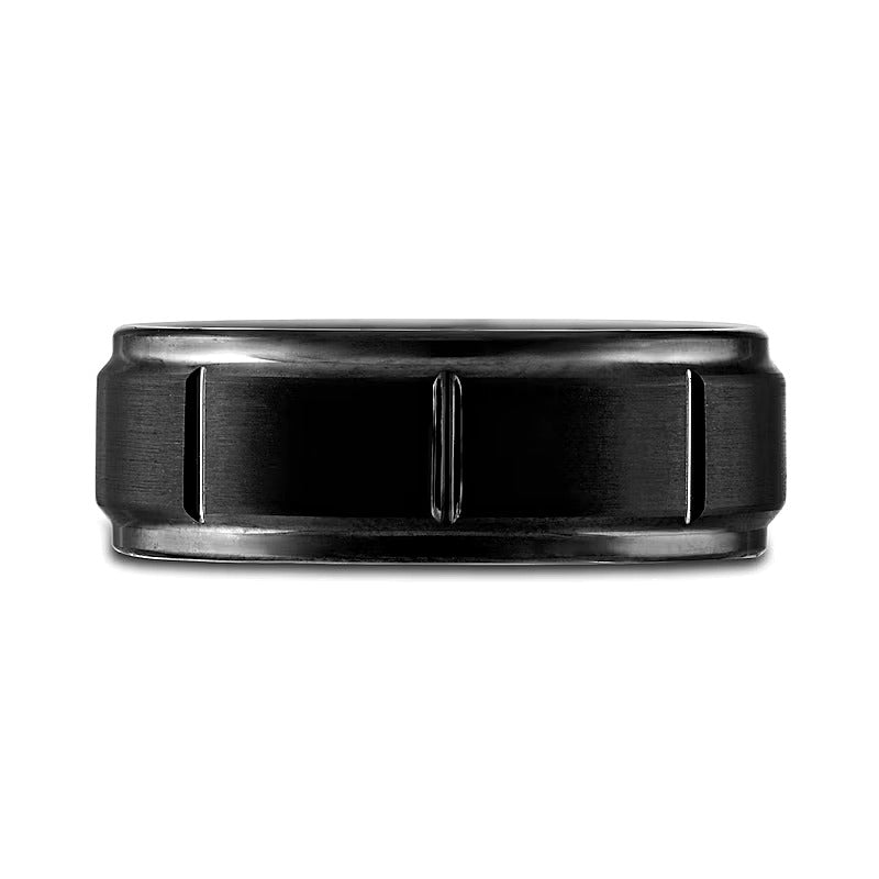 8.0mm Brushed Center Stepped Edge Band in Black Ion-Plated Tungsten