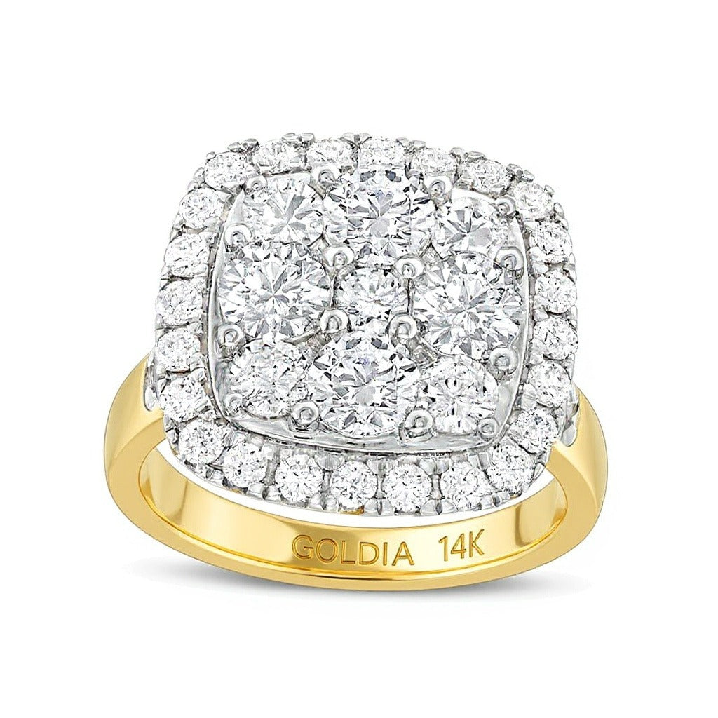 3.17 CT. TW Cushion-Shaped Multi-Diamond Frame Engagement Ring in 14K Gold
