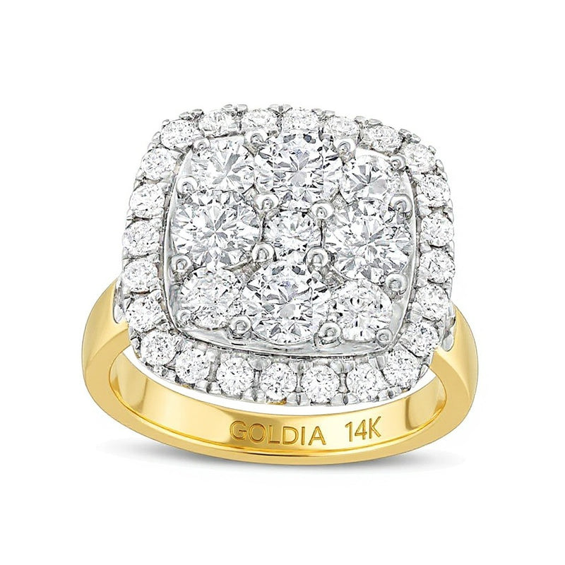3.17 CT. TW Cushion-Shaped Multi-Diamond Frame Engagement Ring in 14K Gold