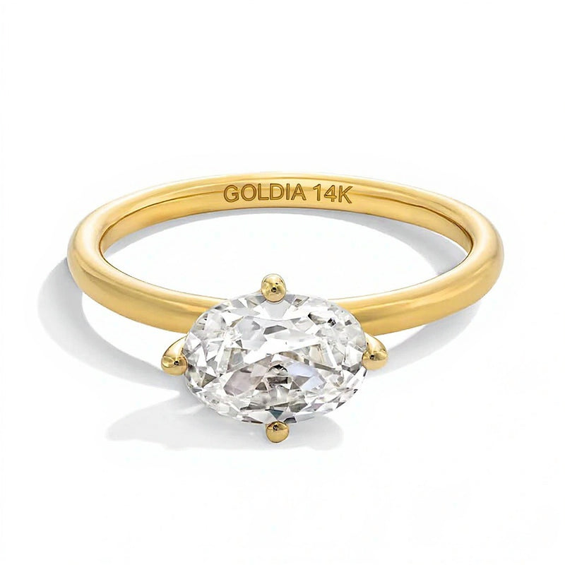 1.0 CT. Oval Lab-Grown Diamond Sideways Solitaire Engagement Ring in 14K Gold (F/VS2)