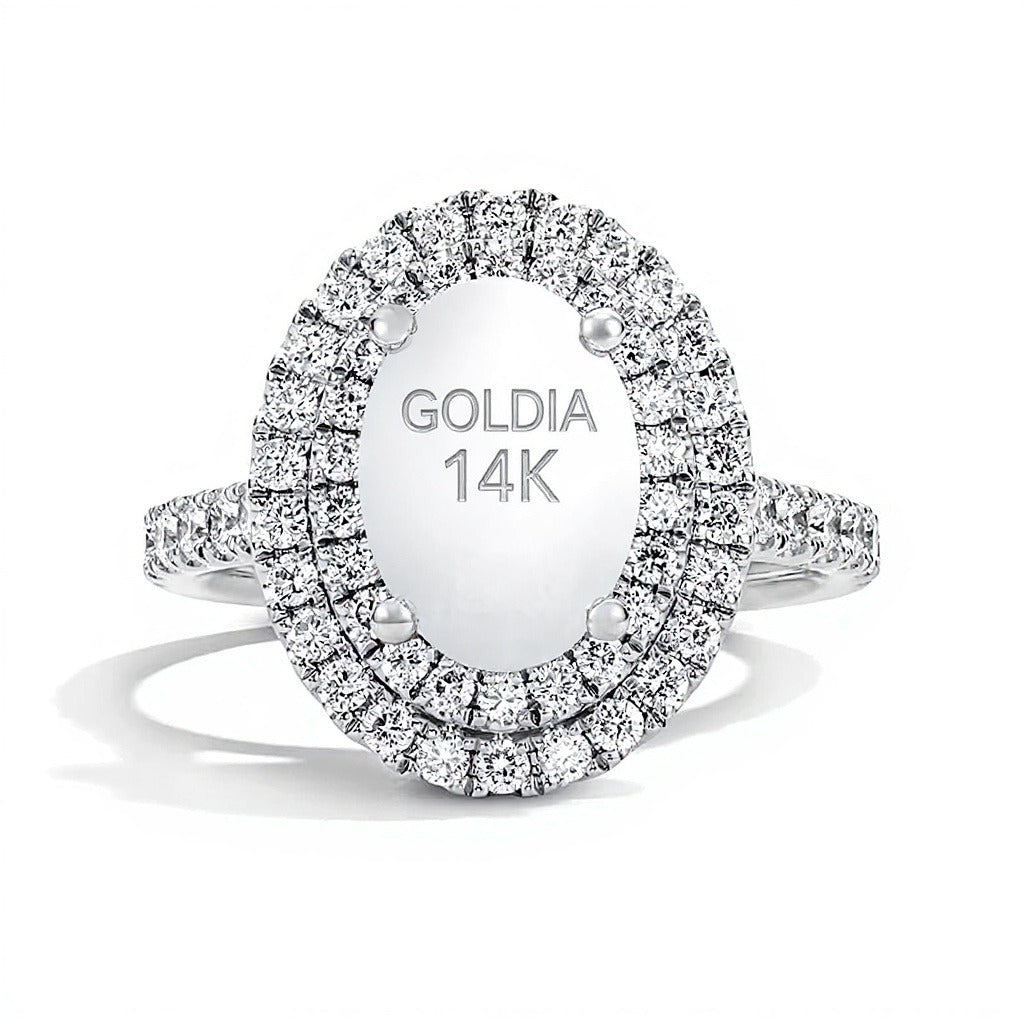 3.0 CT. TW Oval Lab-Grown Diamond Double-Frame Engagement Ring in 14K White Gold (F/VS2)