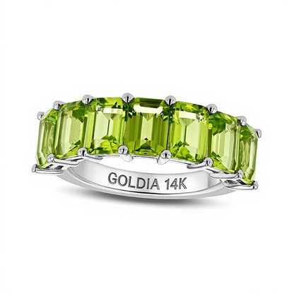 Emerald-Cut Peridot Seven Stone Anniversary Band in 14K White Gold
