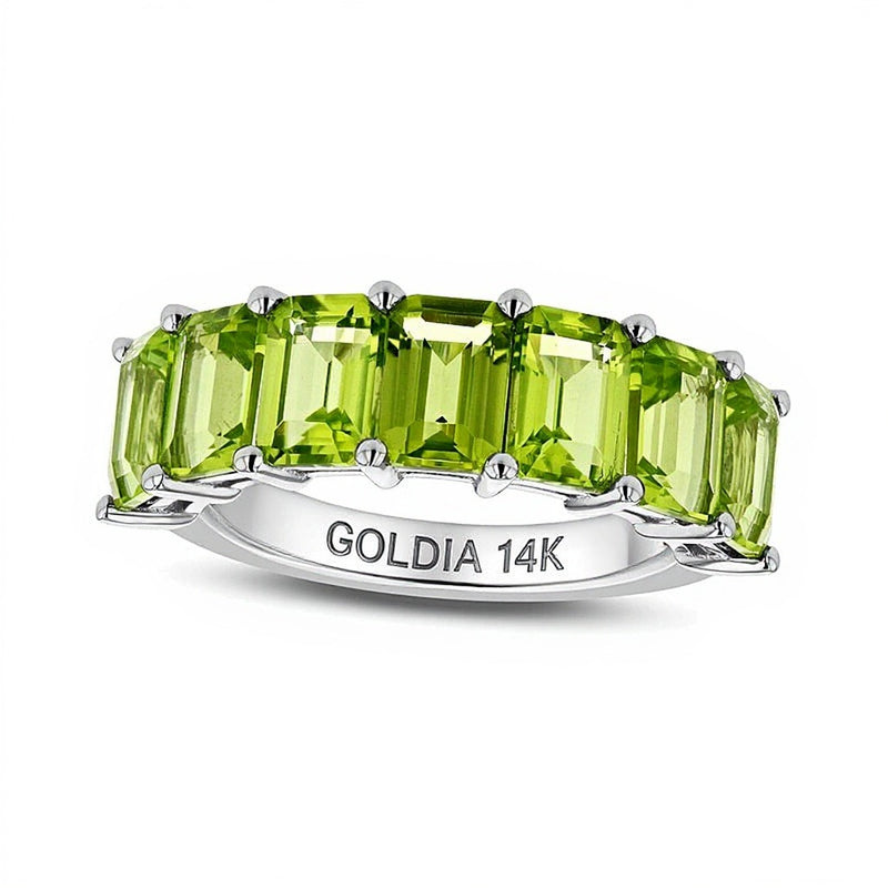 Emerald-Cut Peridot Seven Stone Anniversary Band in 14K White Gold