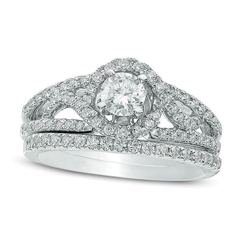 0.75 CT. TW Diamond Frame Split Shank Bridal Set in 10K White Gold