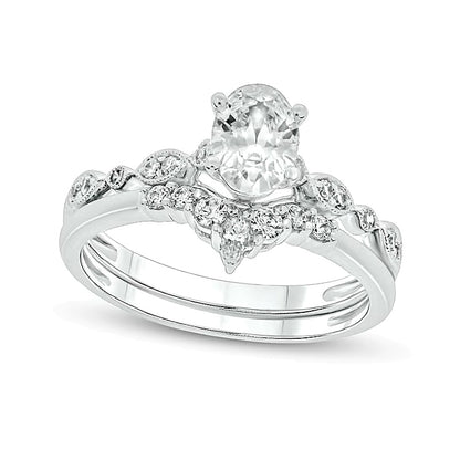 0.75 CT. TW Oval Diamond Contour Vintage-Style Bridal Set in 14K White Gold (I/I2)