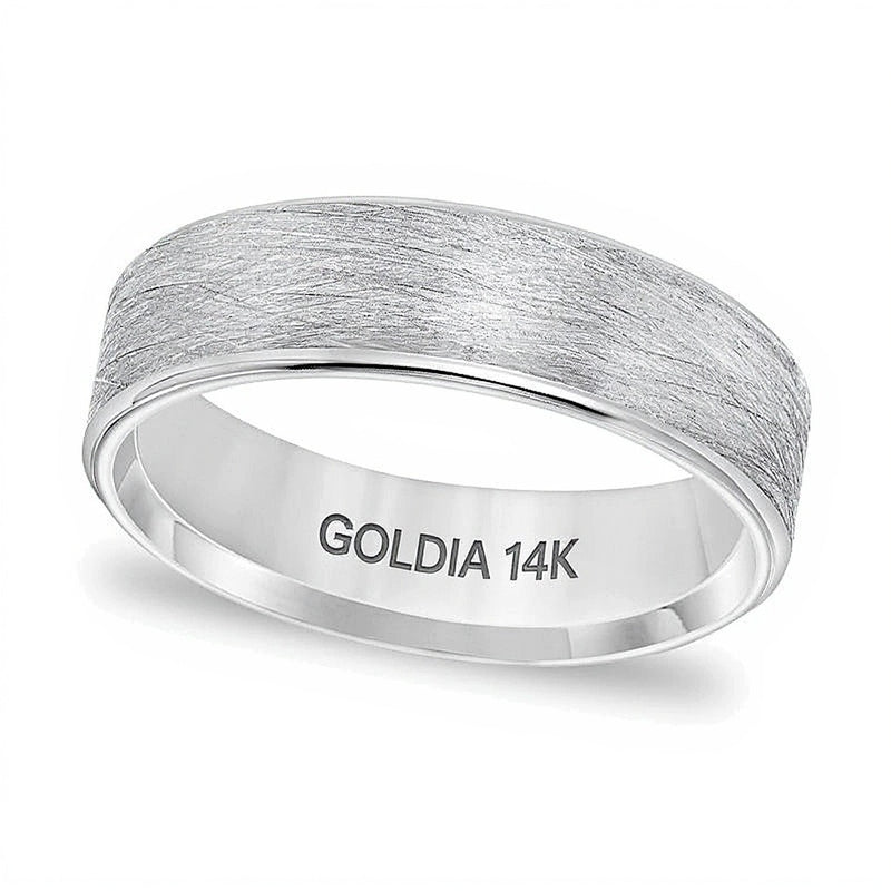 6.0mm Comfort-Fit Brushed Wire-Textured Wedding Band in 14K White Gold