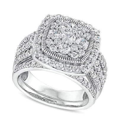 2.0 CT. TW Cushion Multi-Diamond Frame Split Shank Vintage-Style Bridal Set in 10K White Gold