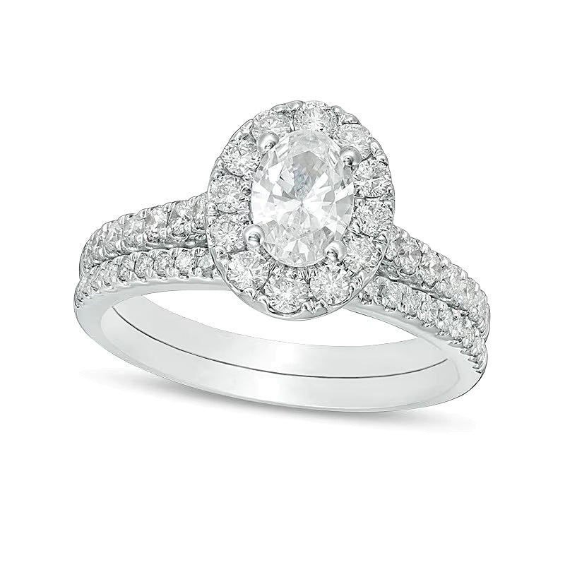 1.5 CT. TW Oval Diamond Frame Soldered Bridal Set in 14K White Gold
