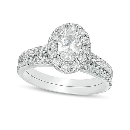 1.5 CT. TW Oval Diamond Frame Soldered Bridal Set in 14K White Gold