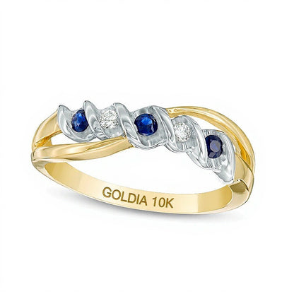 Blue Sapphire and Diamond Accent Split Shank Overlay Ring in 10K Two-Tone Gold