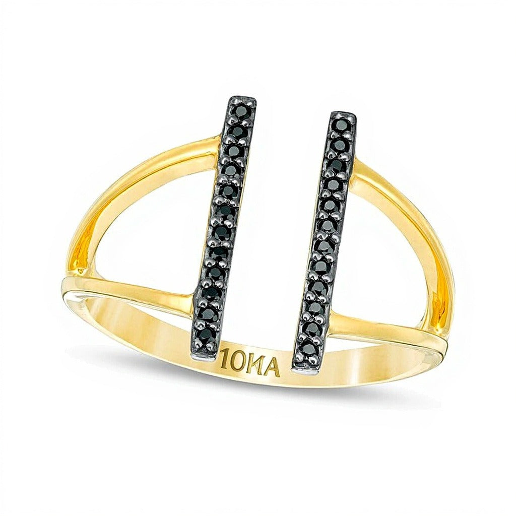 0.1 CT. TW Black Diamond Double Bar Open Split Shank Ring in 10K Gold