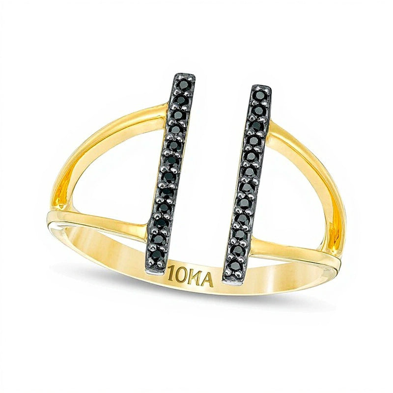 0.1 CT. TW Black Diamond Double Bar Open Split Shank Ring in 10K Gold