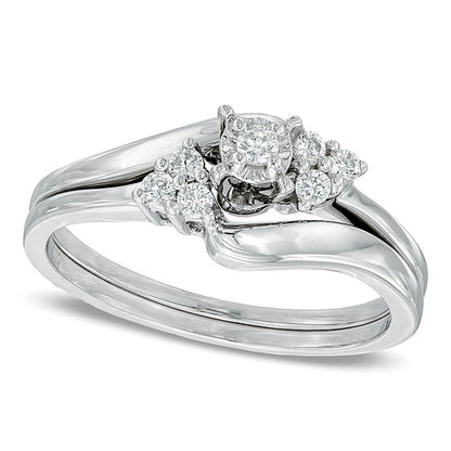 0.17 CT. TW Diamond Three Stone Slant Bridal Set in 10K White Gold