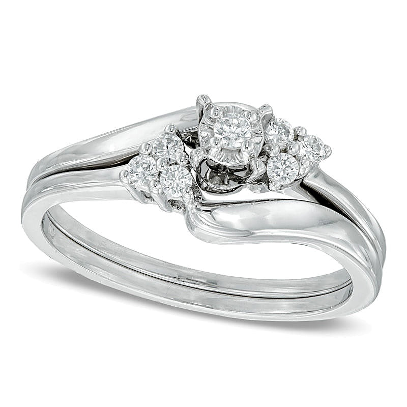 0.17 CT. TW Diamond Three Stone Slant Bridal Set in 10K White Gold