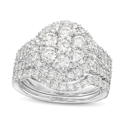2.25 CT. TW Multi-Diamond Frame Multi-Row Split Shank Three Piece Bridal Set in 14K White Gold