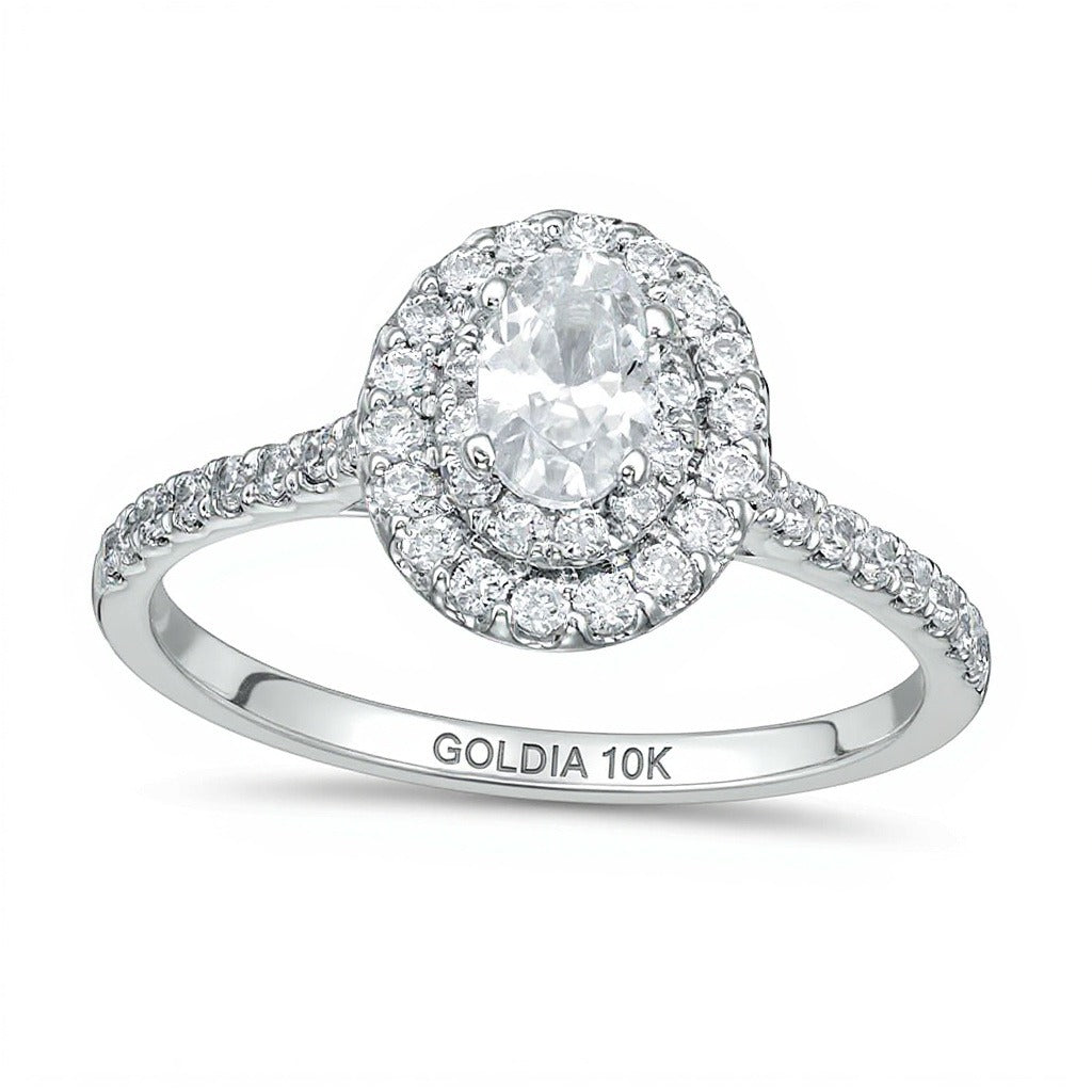 0.88 CT. TW Oval Diamond Double Frame Engagement Ring in 10K White Gold