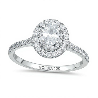 0.88 CT. TW Oval Diamond Double Frame Engagement Ring in 10K White Gold