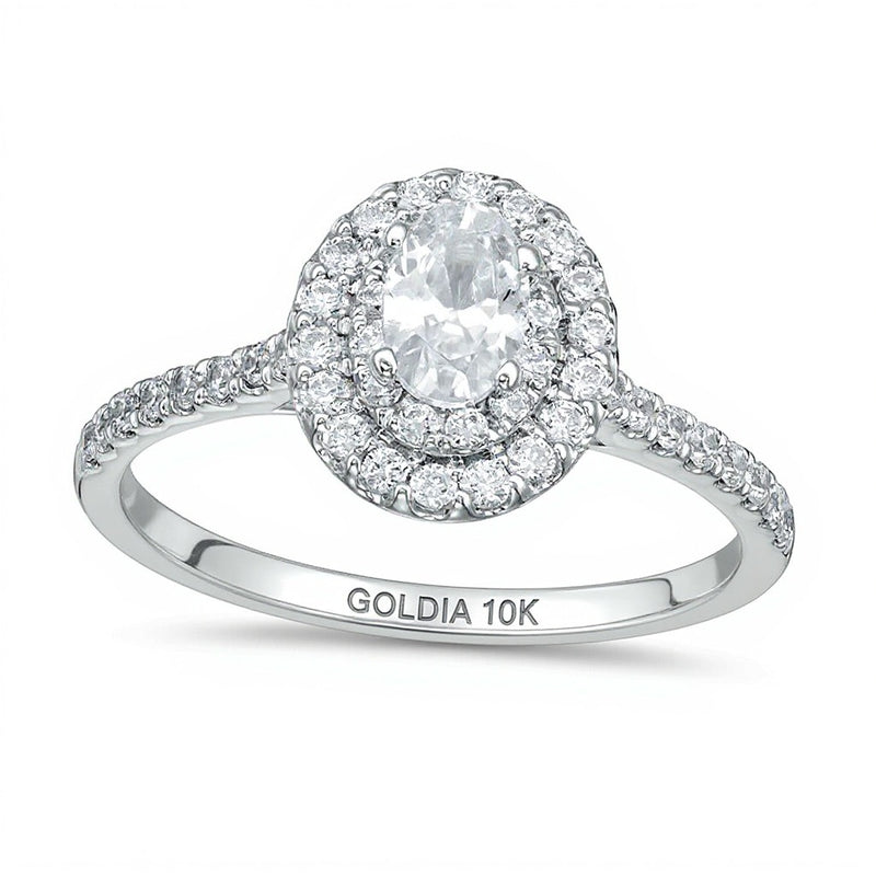 0.88 CT. TW Oval Diamond Double Frame Engagement Ring in 10K White Gold