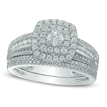 1.0 CT. TW Diamond Double Cushion Frame Bridal Set in 10K White Gold