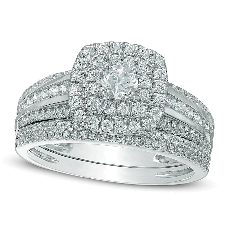 1.0 CT. TW Diamond Double Cushion Frame Bridal Set in 10K White Gold