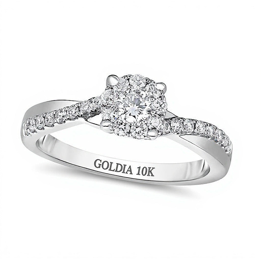 0.5 CT. TW Diamond Frame Twist Shank Engagement Ring in 10K White Gold