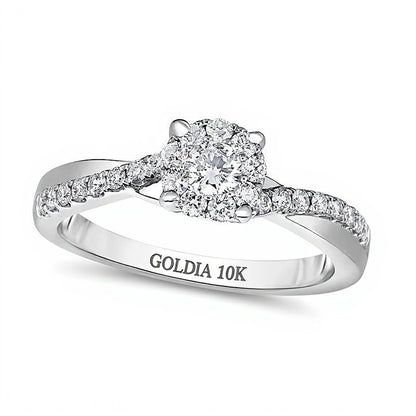 0.5 CT. TW Diamond Frame Twist Shank Engagement Ring in 10K White Gold
