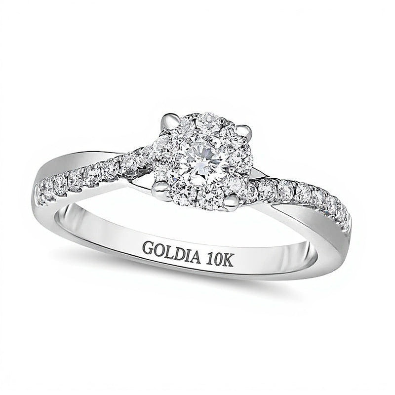 0.5 CT. TW Diamond Frame Twist Shank Engagement Ring in 10K White Gold