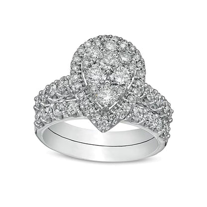 2.0 CT. TW Pear-Shaped Multi-Diamond Frame Bridal Set in 14K White Gold