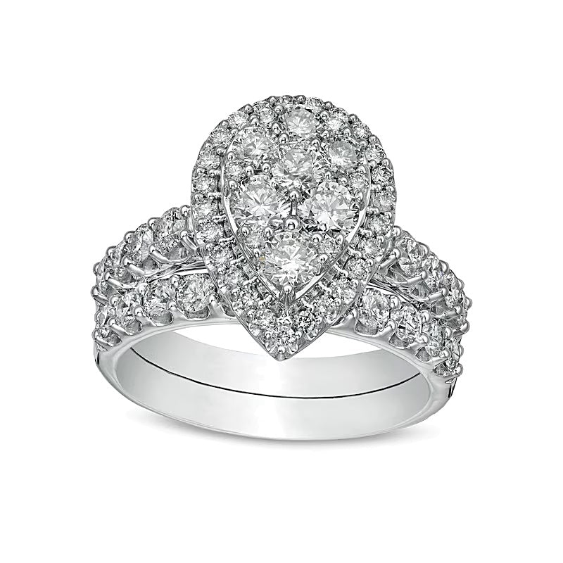 2.0 CT. TW Pear-Shaped Multi-Diamond Frame Bridal Set in 14K White Gold
