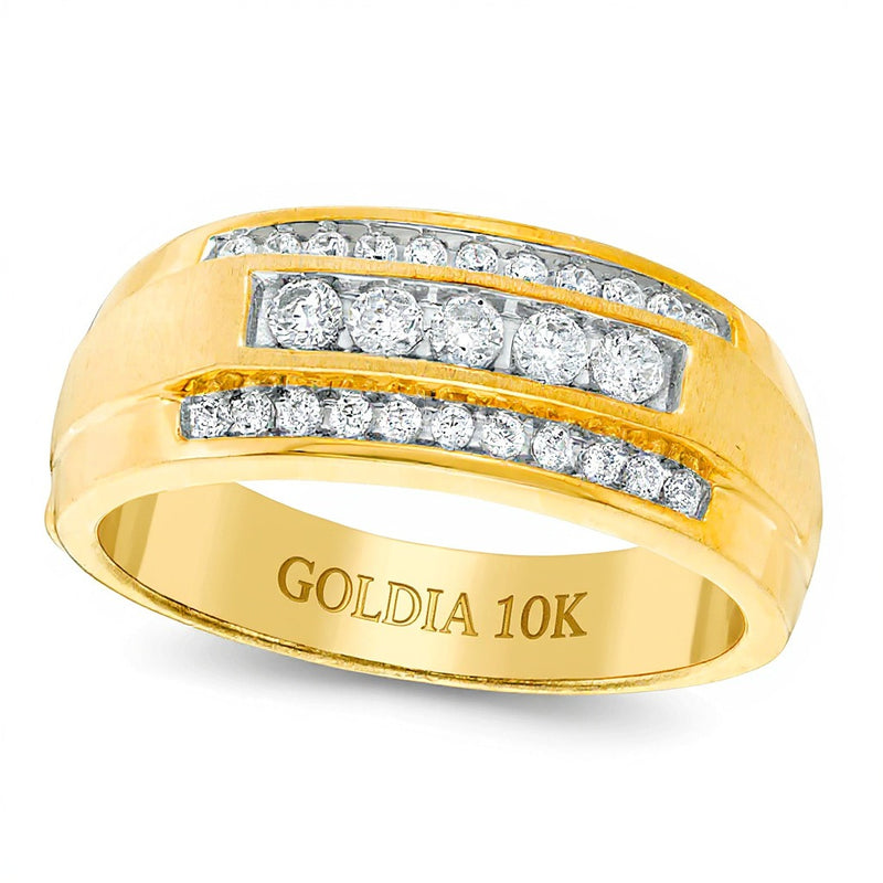 0.5 CT. TW Diamond Three Row Satin Band in 10K Gold