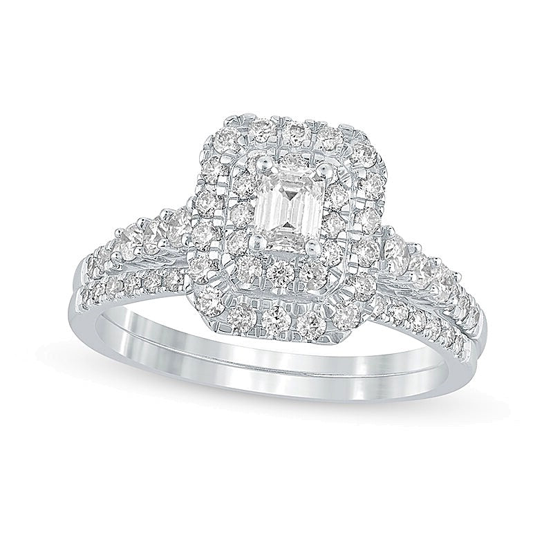 1.0 CT. TW Emerald-Cut Diamond Frame Bridal Set in 10K White Gold