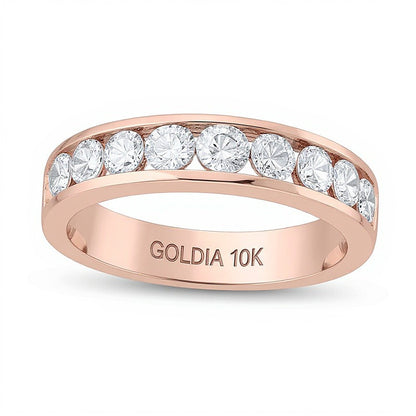 1.25 CT. TW Diamond Channel Nine Stone Band in 10K Rose Gold (I/I2)