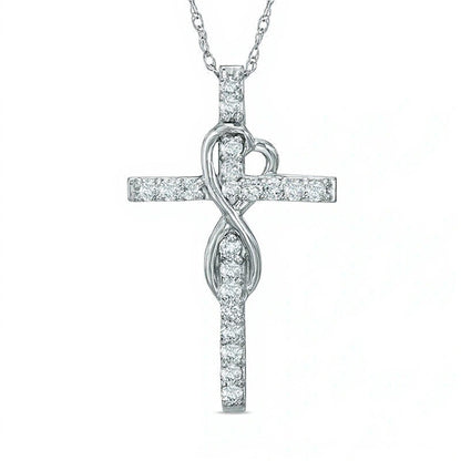 0.25 CT. TW Diamond Cross with Heart-Shaped Infinity in 10K White Gold